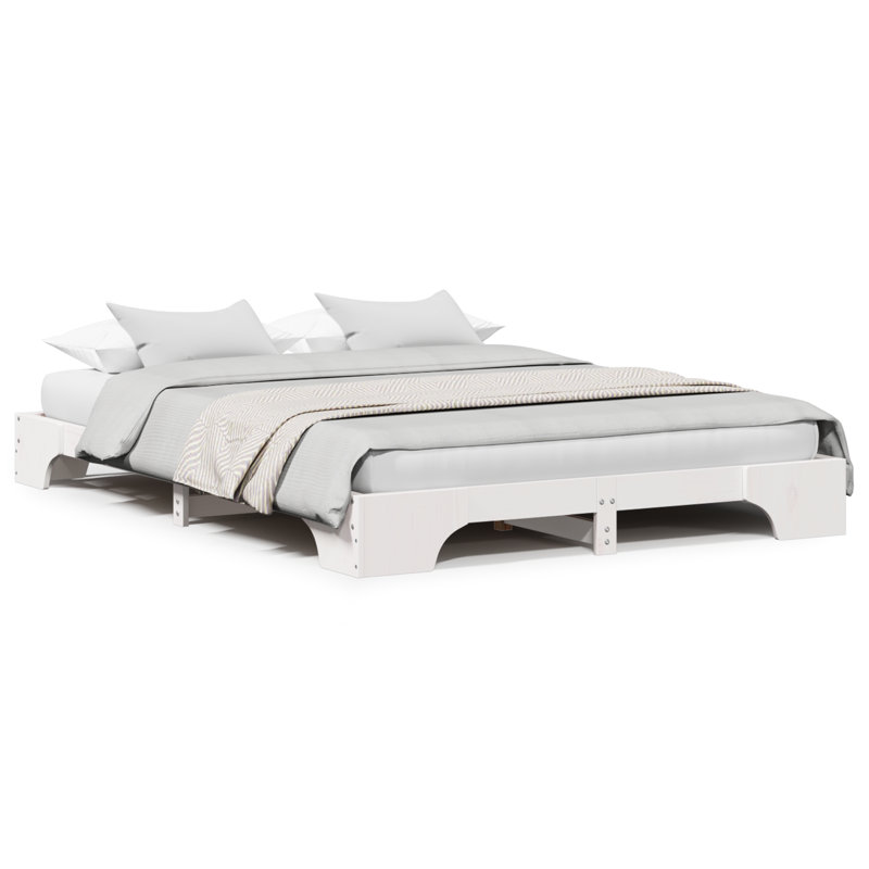 Bed Frame Solid Pine Wood, European Double (140 x 200 cm), White