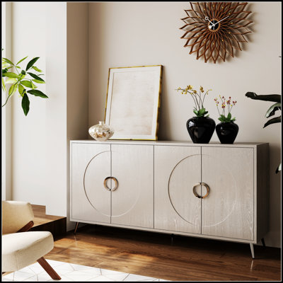 Buffet moderne en bois laqué à 4 portes avec beaucoup de rangement, parfait pour le salon, le vestibule, le couloir, le bureau, la cuisine et la salle à manger
