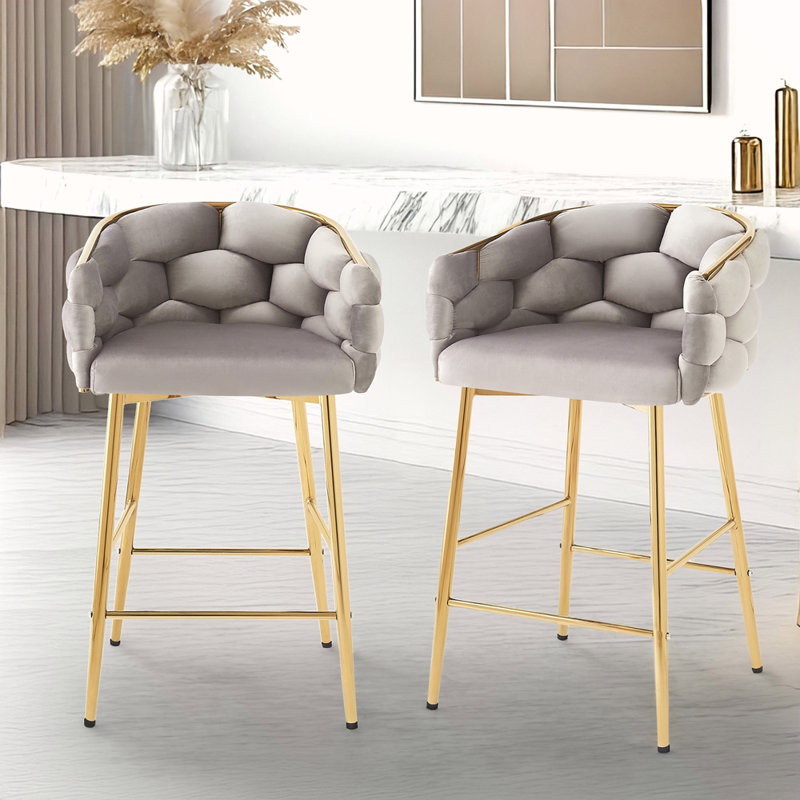 Ensemble de 2 tabourets de comptoir modernes, tabourets de comptoir avec structure en fer, dossier et coussin moelleux, repose-pieds, convient à la cuisine / chambre à coucher / salle à manger.