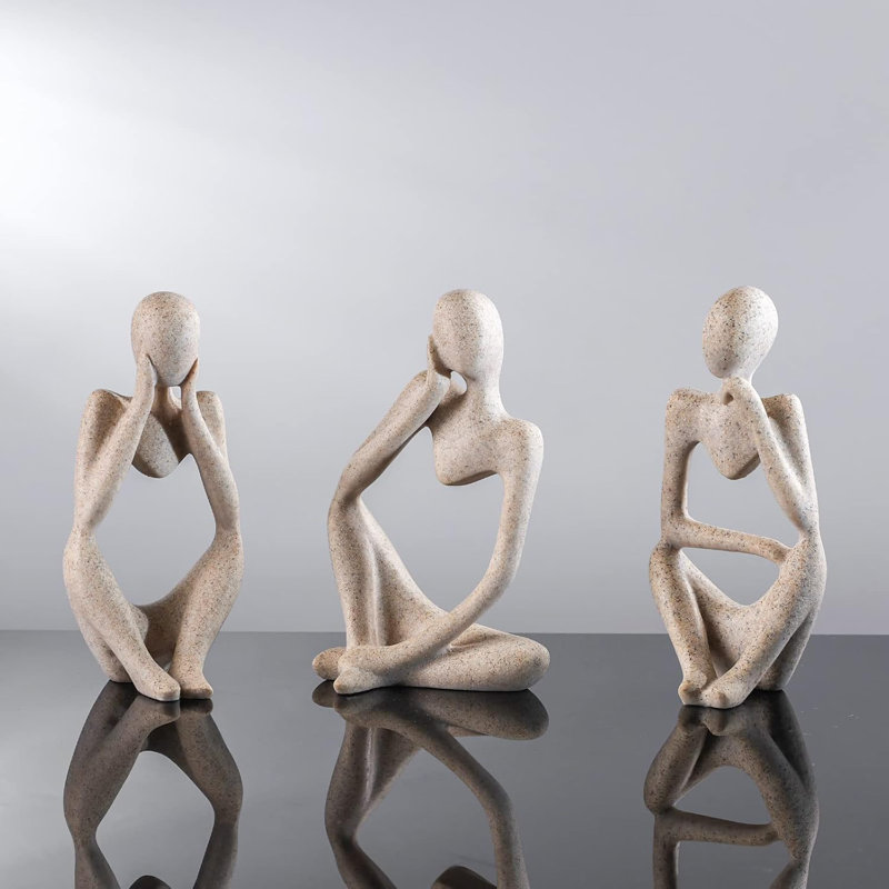 Minimalist Thinker Statue – Sandstone Resin Decor