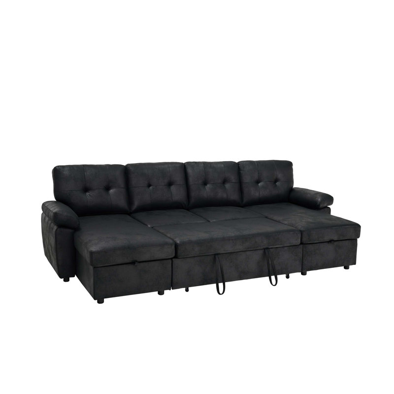 Canapé modulaire convertible de 112 po avec deux rangements et accoudoirs rembourrés, Noir