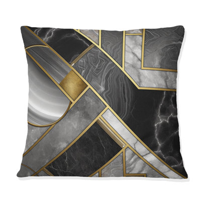 Marble agate de granit de marbre avec touches dorées III - Coussin décoratif à imprimé géométrique abstrait