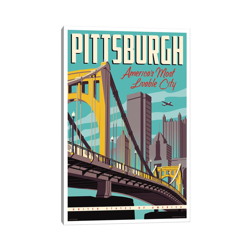 Pittsburgh Most Livable City Travel Poster by Jim Zahniser - Wrapped Canvas Print, 101.6cm H x 66.04cm W x 1.905cm D