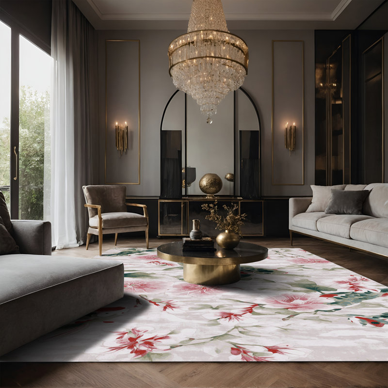 Tapis beige soyeux et moelleux, Rectangulaire 3 pi x 5 pi
