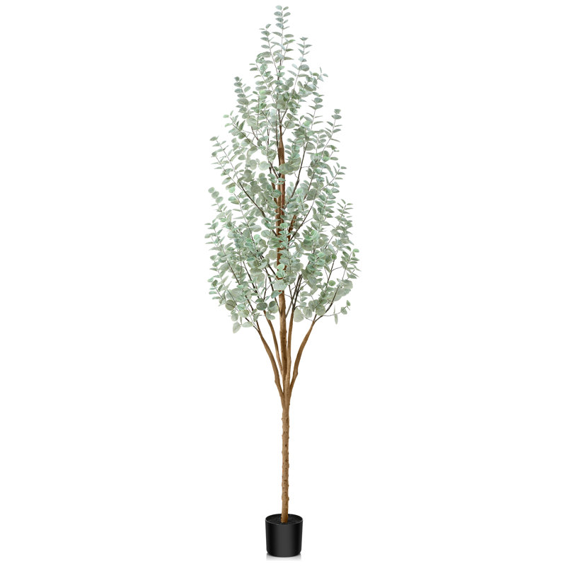 Adcock Artificial Eucalyptus Tree in Pot with Realistic Leaves and Natural Trunk, 82" H x 20" W x 20" D