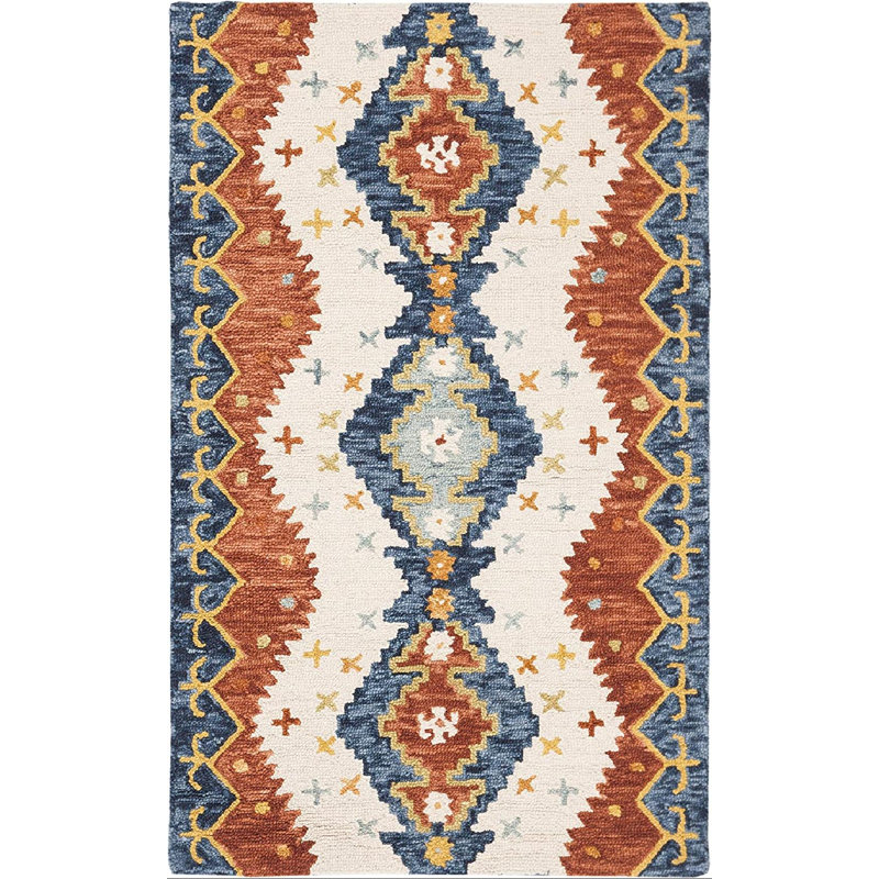 Tapis bleu / ivoire en laine touffeté à la main Deyoung, Rectangle 3 pi x 5 pi