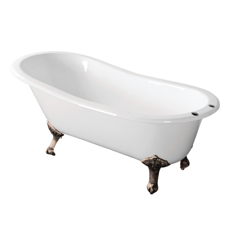 Kingston Brass Aqua Eden 67-Inch Cast Iron Oval Single Slipper Clawfoot Tub (7-Inch Faucet Drillings), Brushed Nickel
