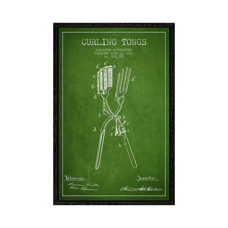 Curling Tongs Green Patent Blueprint by Aged Pixel - Gallery-Wrapped Canvas Giclée on Canvas, 101.6 cm H x 66.04 cm W
