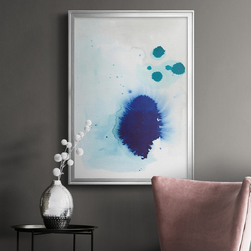 «Spare Blue I», reproduction encadrée de qualité supérieure - prête à être accrochée, Toile avec cadre argenté, Pas de tapis
