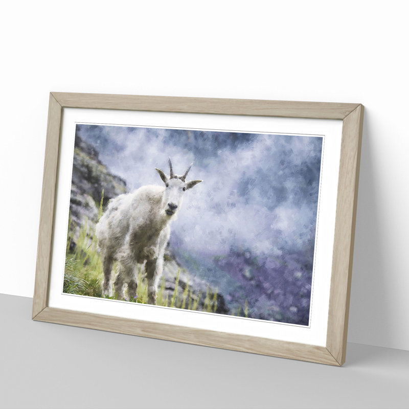 Mountain Goat Vol.2 - Picture Frame Painting, 48cm H x 65cm W x 2cm D, Oak Framed