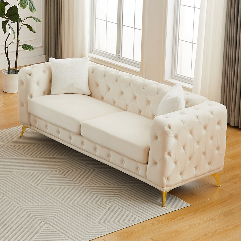 Canapés à compression, velours Chesterfield de 82,5 pouces, salon à la maison moderne