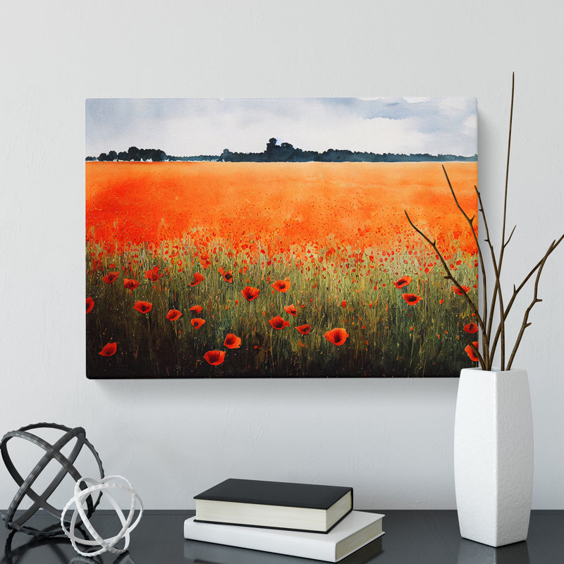 Watercolour Poppy Field Vol.8 - Wrapped Canvas, 35cm H x 50cm W x 3cm D