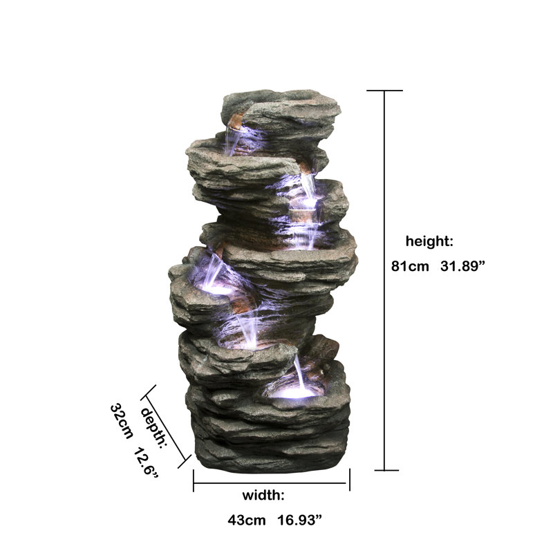 Fiber and Resin Fountain Slate Stone Fountain with LED Light