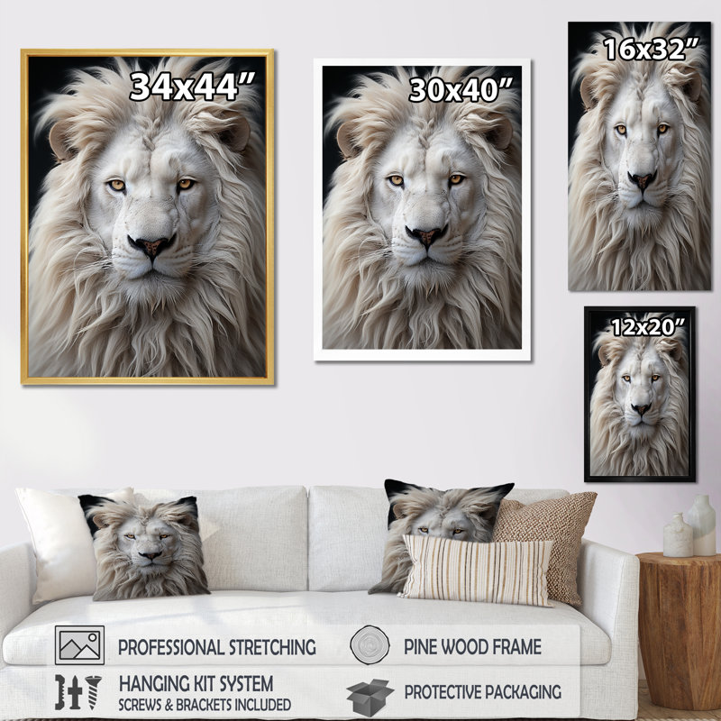 Lions, photographie monochrome I - Lion, impressions sur toile, Cadre flottant brun, 40" H x 30" W