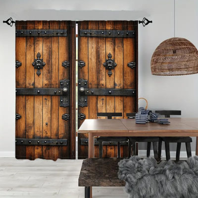 2Pcs Vintage Wooden Door Curtains, Rustic Farmhouse Style Panels for Living Room Bedroom Kitchen, Decorative Wall Decor and Accessories,