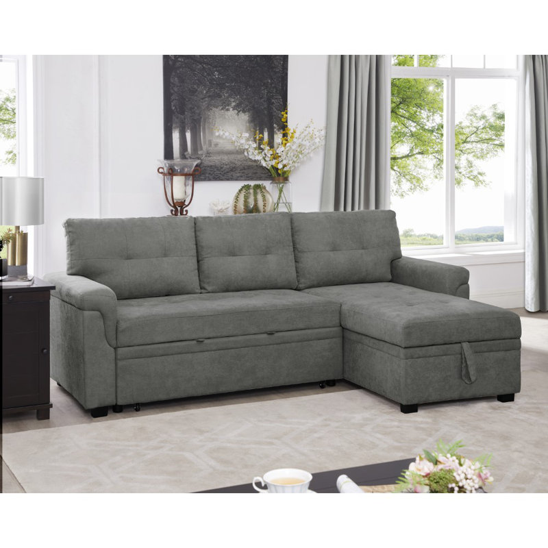 Naara Sectional Sleeper Couch with Storage Pull Out White Couch Bed, Reversible Sleeper Sofa Couch, Gray