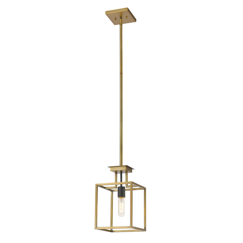 Luminaire suspendu carré 1 lumières Bedsworth, Vieux laiton / bronze