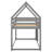 Twin Over Twin Low Bunk Bed with House Roof and Ladder, Wooden Kids Bed Frame with Safety Guardrails, Pine and MDF-1544778041