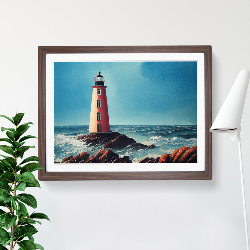 Lighthouse Watercolour Vol.1 - Single Picture Frame Print, 46cm H x 64cm W, Brown