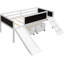 Lit mezzanine simple, blanc. Deux options de rangement. Structure en bois de pin massif. Structure et corde d'escalade pour l'excitation. Double tableau noir. Lit de sortie Slide Slidey avec rangement supplémentaire. Amusement et exercice.-121020257