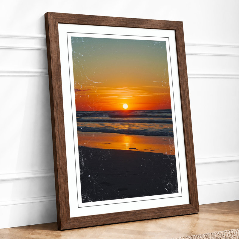 Sunset Over Water Coastal - Framed Print, Walnut, A3 - 42.0 x 29.7 cm