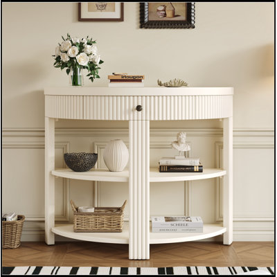 Console demi-lune avec tiroir et 2 tablettes