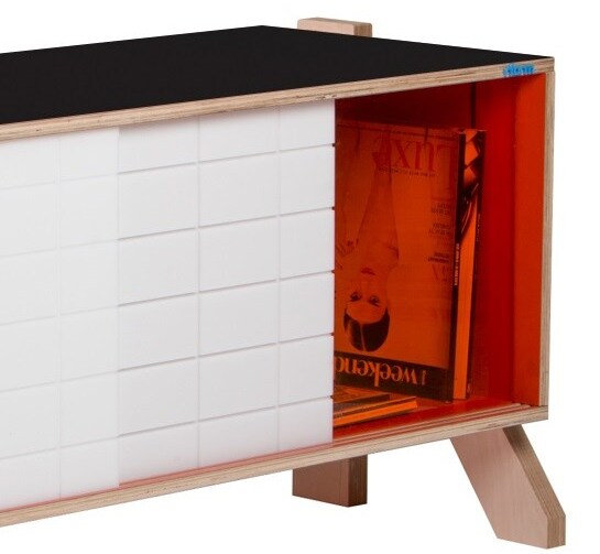 Margret 115cm Sideboard, Inky Black and Orange/White
