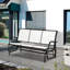 Banc à bascule 3 places blanc crème avec assise en maille, structure en métal, glissement fluide pour terrasse extérieure, convient aux porches et balcons.