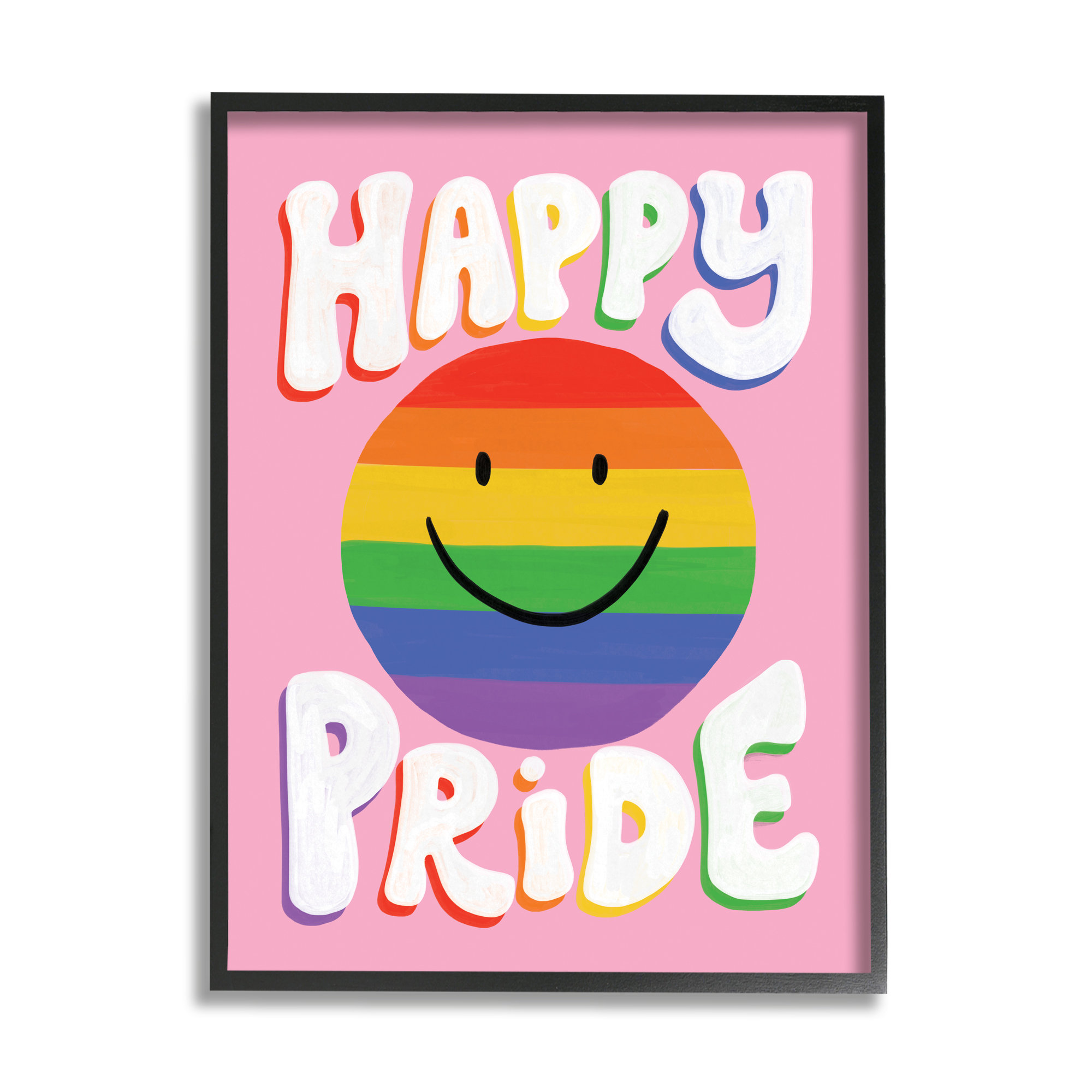 Stupell Industries Happy Pride Retro Rainbow Smiley Framed On Wood by ...