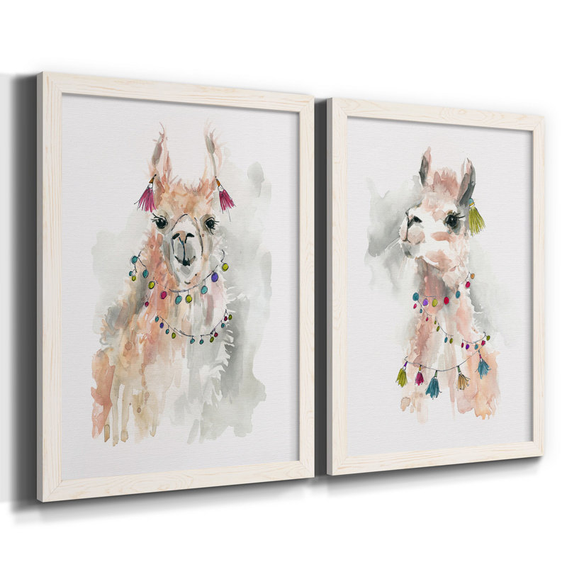 Llama Drama I - ensemble de 2 reproductions d'art, H 20 po x l 17 po x P 1 po, Toile blanche encadrée, Pas de tapis