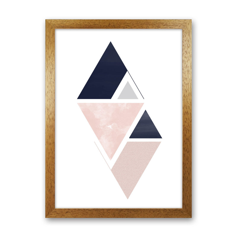 Navy And Marble Pink 3 by Pixy Paper - Print, Oak Framed, 59.4cm H x 42cm W x 3cm D