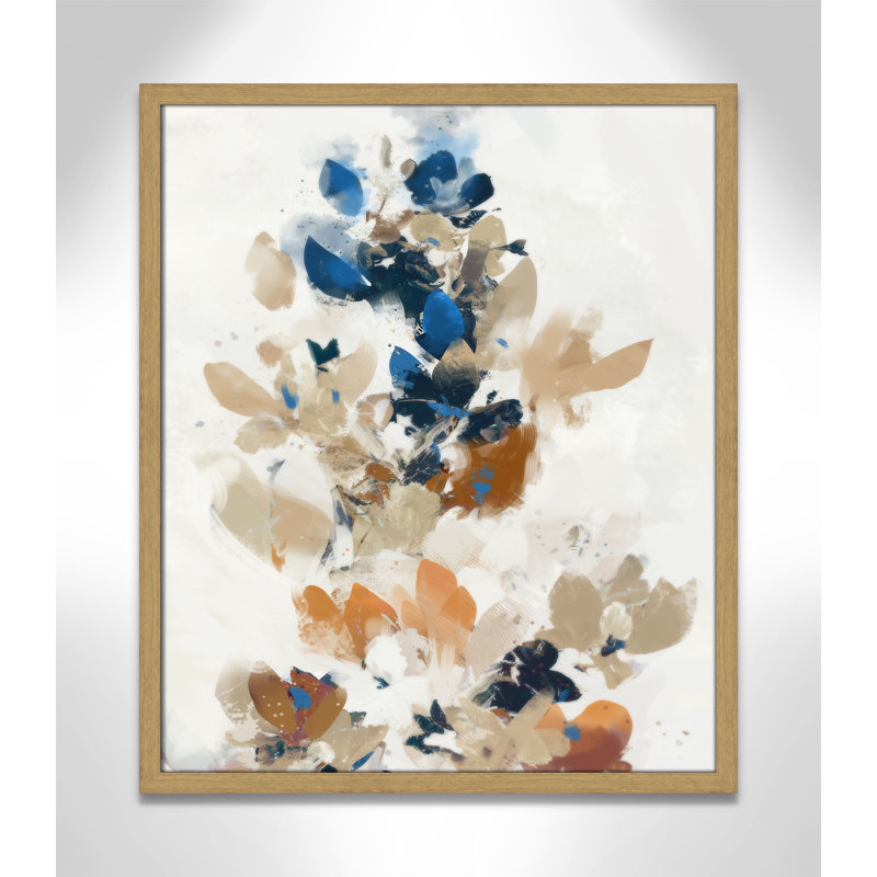 Vague de fleurs bleues II par Ken Roko, Grain de bois naturel, L 21,5 po x H 25,5 po, Framed Print
