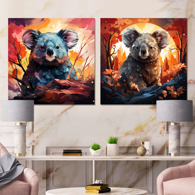 Koala Fiery Sunset I - Koala Metal Wall Art Prints Square Set Of 2