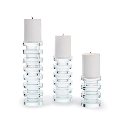 Aureole Crystal Clear Glass Candle Holders Set of 3 Handmade Decorative Pillar Candle Home Decor- 11.25"H