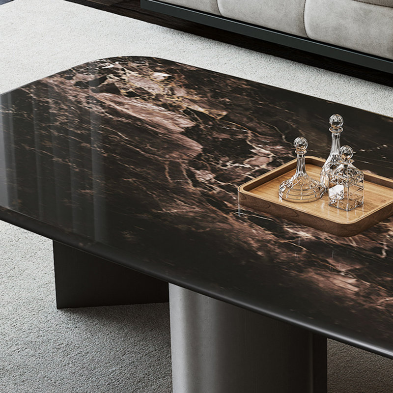 Rectangular supercrystalline stone coffee table, Black, 15.7" H x 47.2" L x 27.6" W