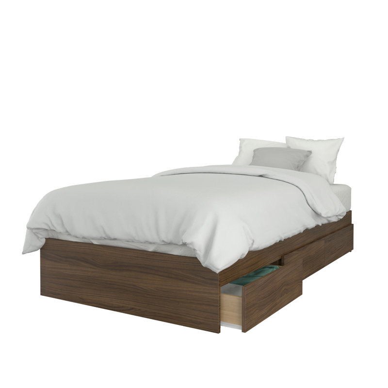 Lit plateforme avec rangement Ralston, Simple, Noyer