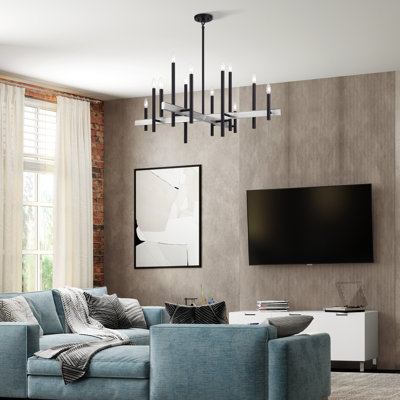 Lustre moyen 8 lumières noires avec accents en nickel brossé