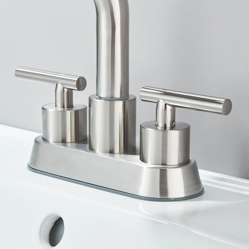 Robinet de lavabo pour salle de bain en nickel brossé, robinet à cascade 4 modes 4 pouces, 2 poignées avec bec pivotant à 360 ° et bonde escamotable