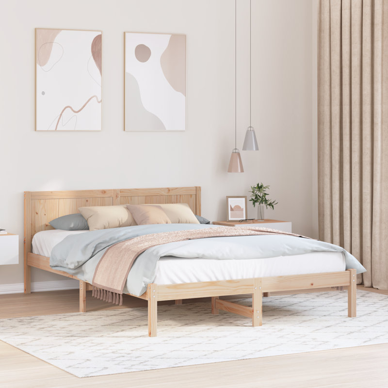 Bed Frame with Headboard Solid Pine Wood, Kingsize (5'), Natural