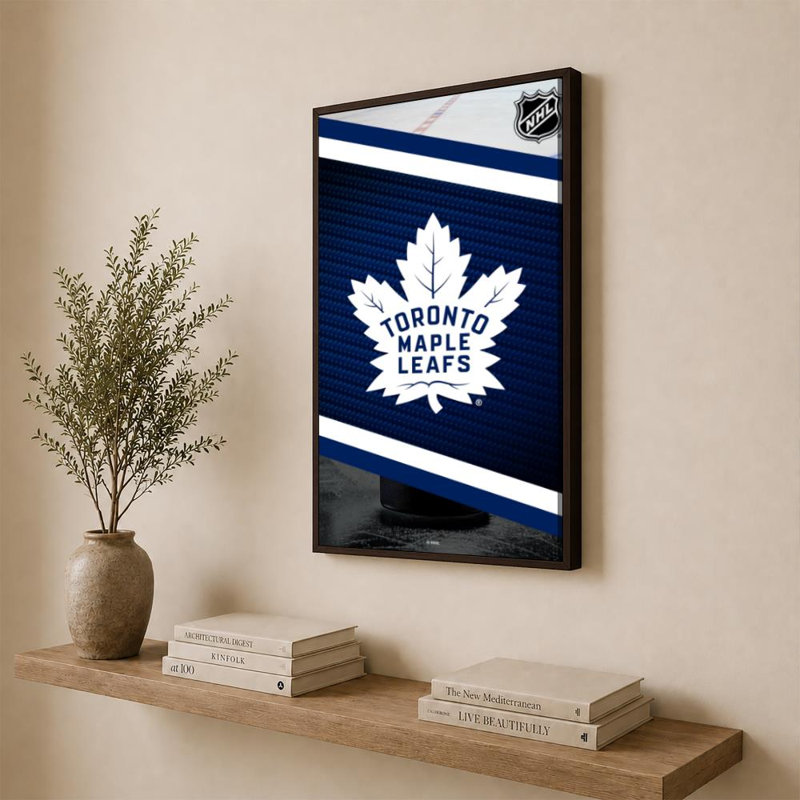 Décoration murale des Maple Leafs de Toronto (NHL), H 36 po x l 24 po, Cadre plat flottant, Brun