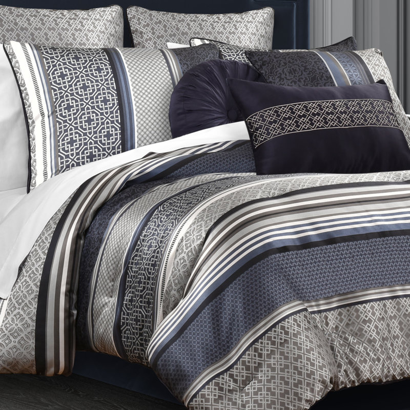 Carlisle Full/Queen 3Pc. Comforter Set Indigo, King Comforter + 2 King Shams