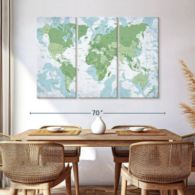 "Géographie du monde carte V", ensemble de 3 reproductions sur toile par Globetrotter Studio