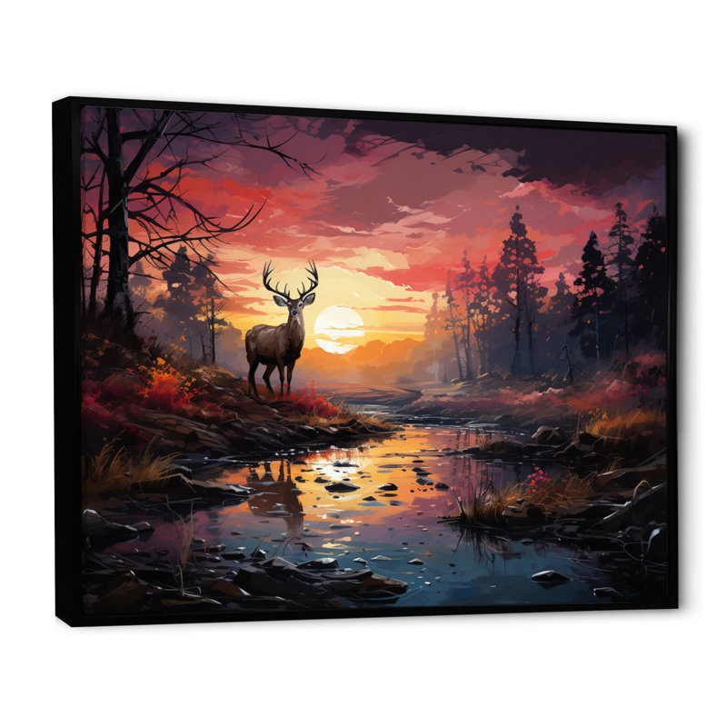 «Deer Enchanted Twilight II», reproduction sur toile, Cadre flottant noir, H 12 po x l 20 po x P 1 po
