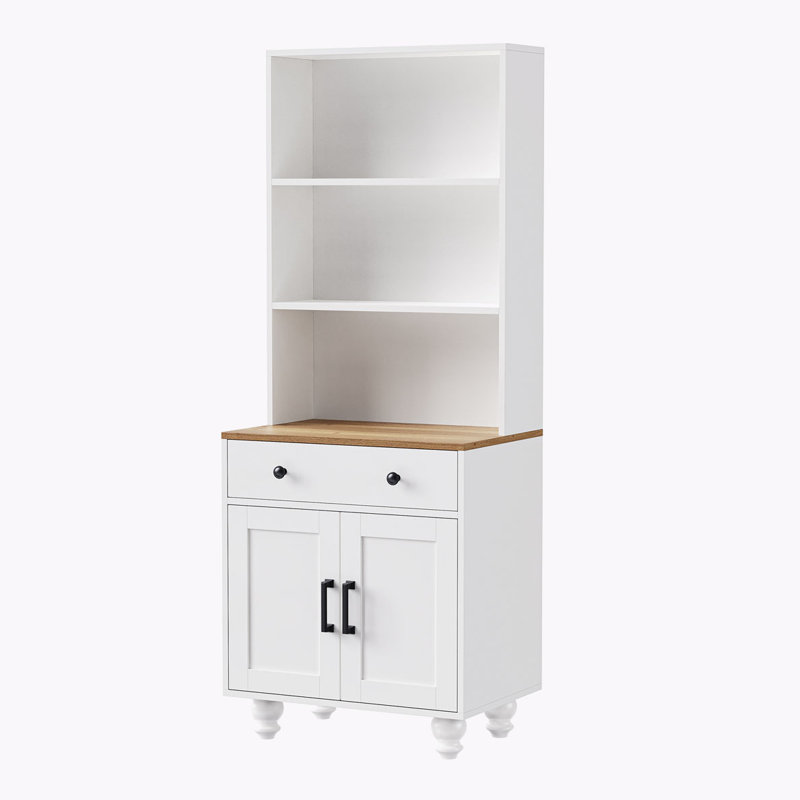 Storage Cabinet with Adjustable Shelves, 5 Tier Bookshelf with Drawer, White