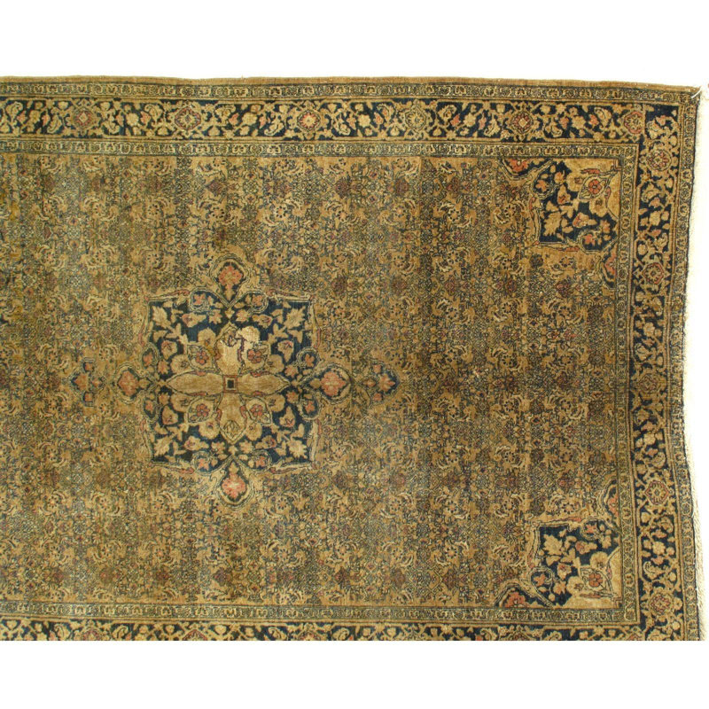 Tapis oriental doré / brun en coton / laine noué à la main 4 pi 6 po x 6 pi 7 po Oriental