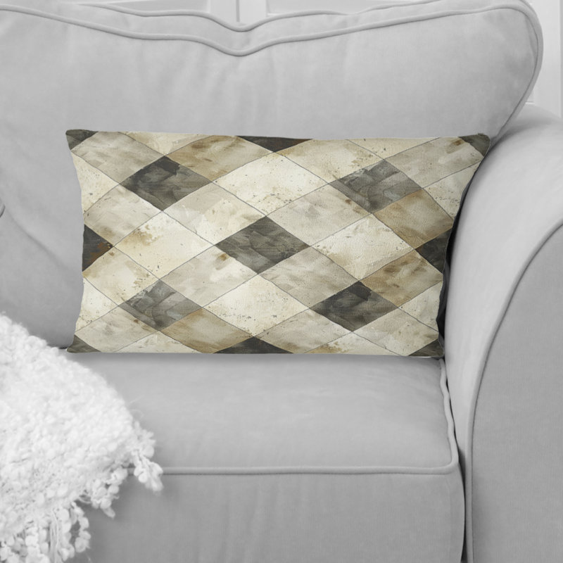 Coussin lombaire beige moderne à motif écossais I