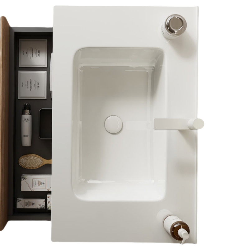 Lavabo de salle de bain en céramique blanche 30 po sans armoire, finition brillante, lavabo lisse, teinté avec coins arrondis pour un lavabo intégré d'apparence élégante et contemporaine, une taille standard pré-percée