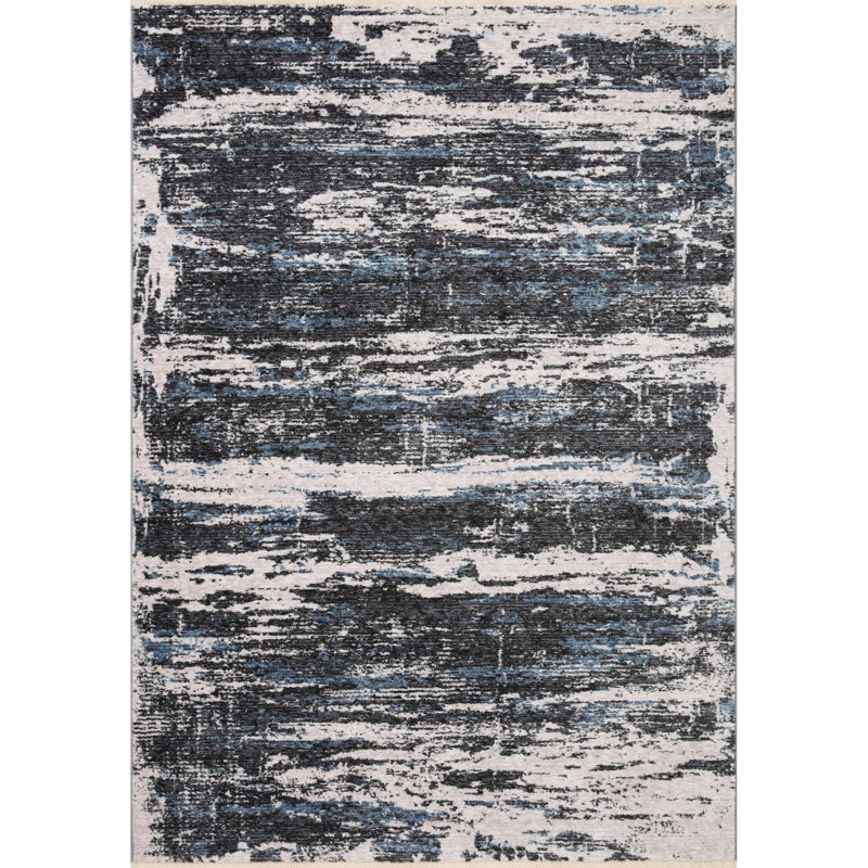 Charcoal Dove & Ivory Abstract Viscose Runner Rug - 31in x 144in