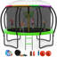 Trampoline ronde GVDV de 3,66 m (12 pi) avec filet de sécurité, panier de basketball, arroseur et lumières DEL pour les jeux extérieurs des enfants.-122921138