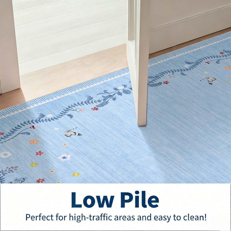 Tapis à bordure Clover Petal pour chambre à coucher et salon, Bleu, 9 x 12 pi